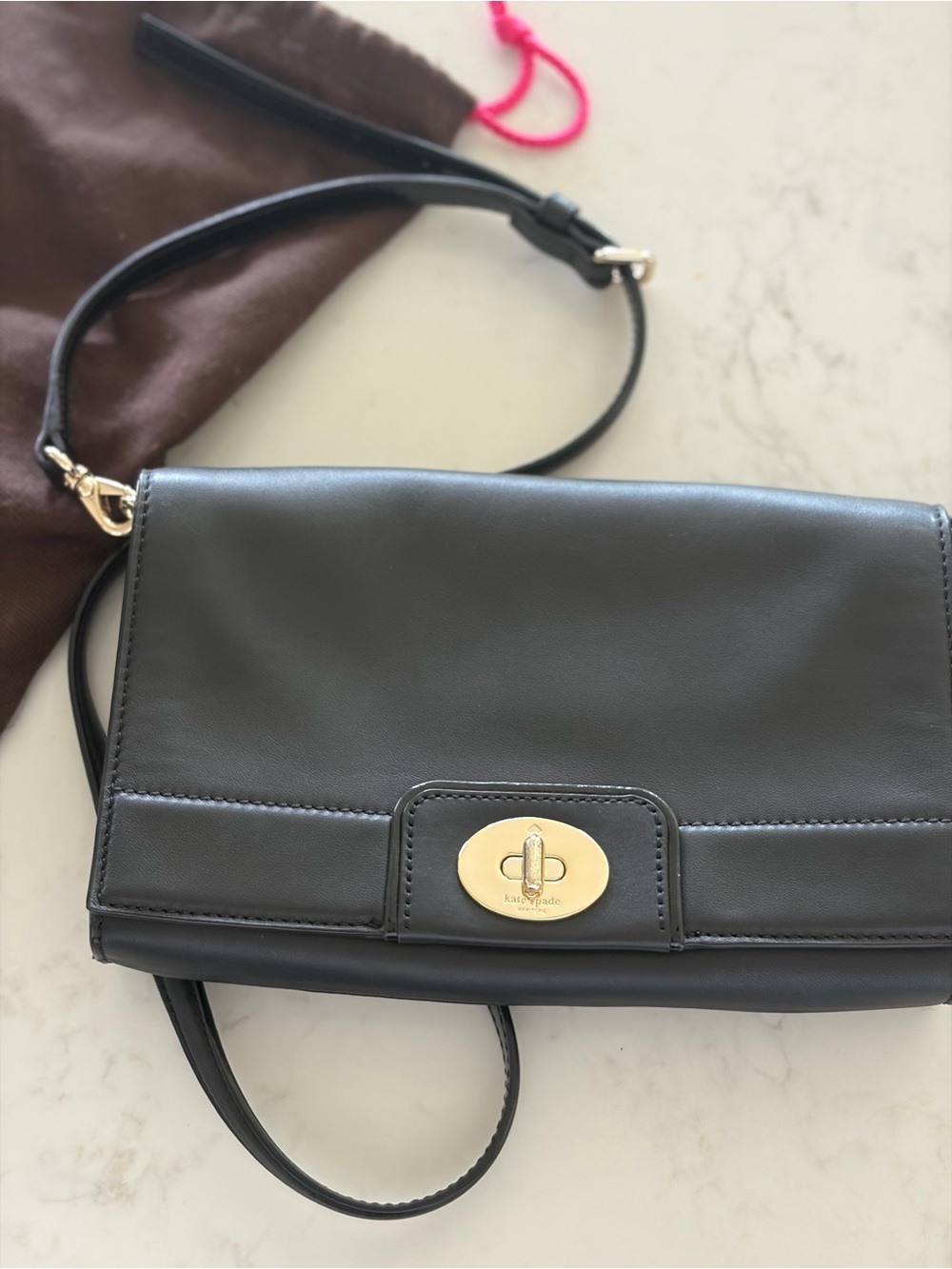 kate spade Black Leather Shoulder Bag with Gold Hardware